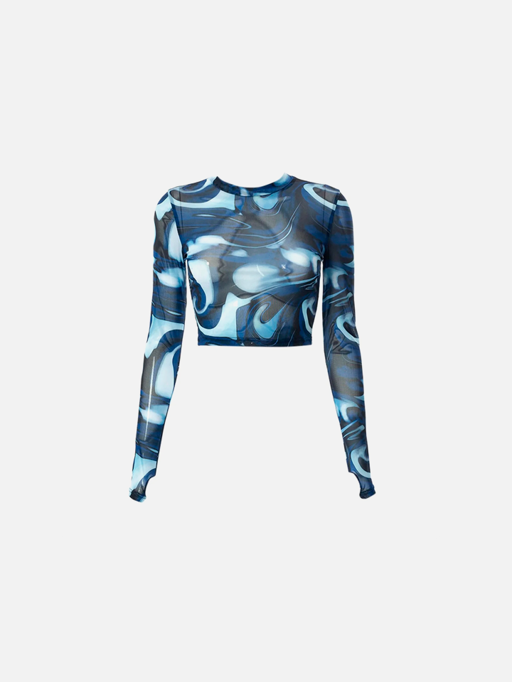 Blusa Ombliguera Azul de Manga Larga 'Aqua' para Mujer