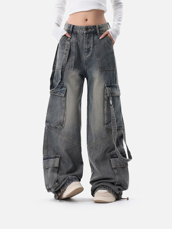 Pantalón Baggy para Mujer de Mezclilla Gris 'Loose Fit'