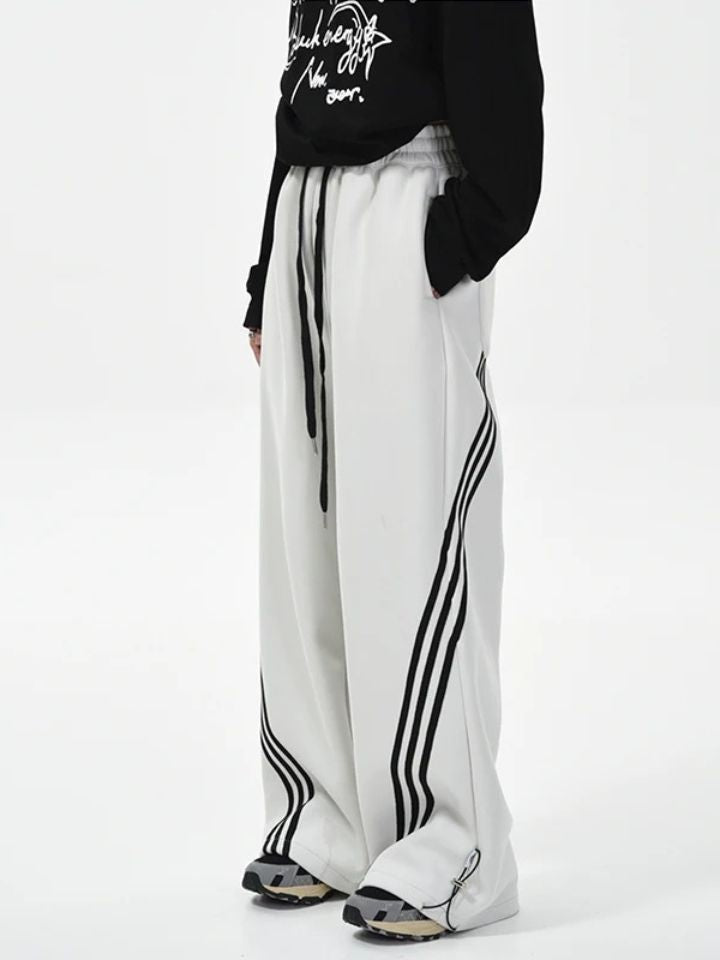 Pantalón Baggy para Mujer de Algodón a Rayas Blanco