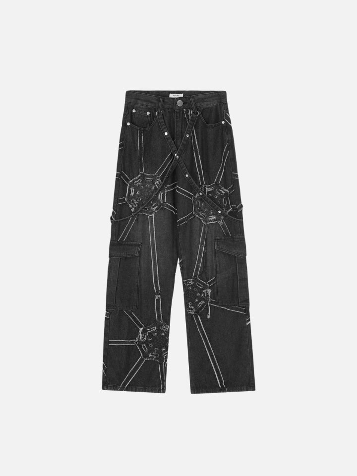 Pantalón Recto de Mezclilla Negro 'Spider Web'
