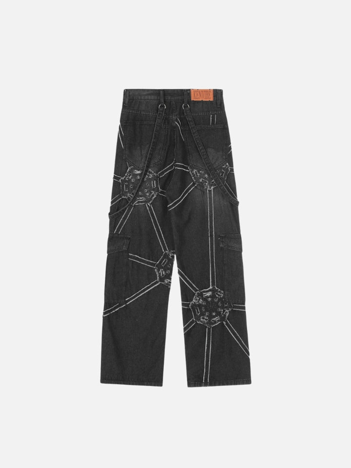 Pantalón Recto de Mezclilla Negro 'Spider Web'