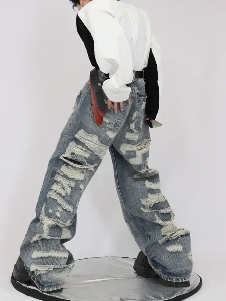 Pantalón Baggy para Hombre de Mezclilla Rasgado 'Vintage'