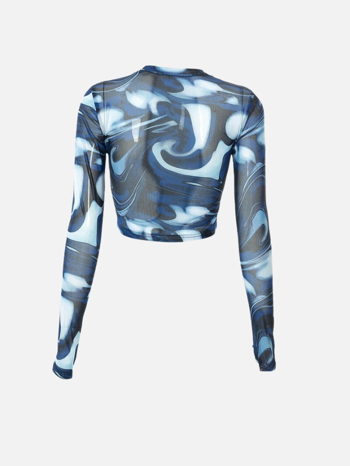 Blusa Ombliguera Azul de Manga Larga 'Aqua' para Mujer